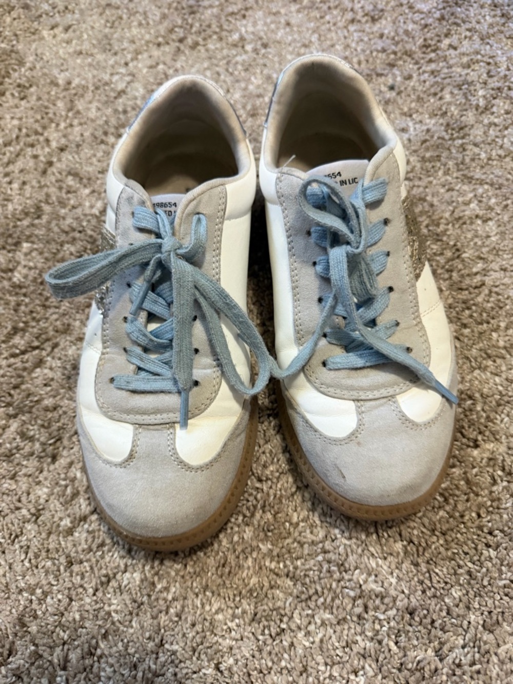 Steve Madden Kids White and Light Blue Lace-Up Sneakers